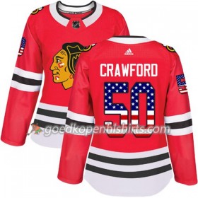 Chicago Blackhawks Corey Crawford 50 Adidas 2017-2018 Rood USA Flag Fashion Authentic Shirt - Dames